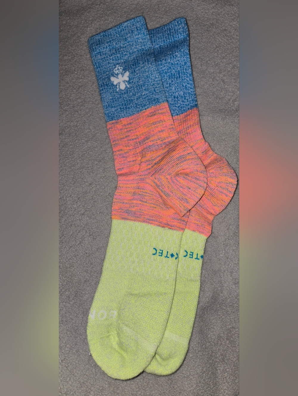 Bombas Men's Colorblock Athletic Socks - Blue, Pink & Lime XL - Picture 2 of 3